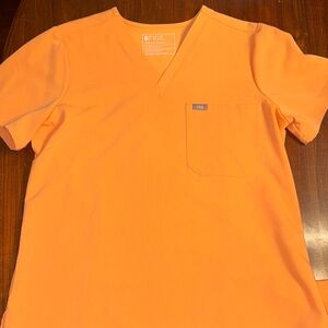 Figs Vibrant Orange V-Neck Scrub Top